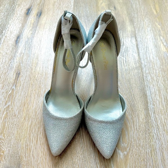 NWT Dream Pairs Silver Pumps Oppointed Lacey Pointed Toe Shoes w/Ankle Strap - 8 - Picture 13 of 16